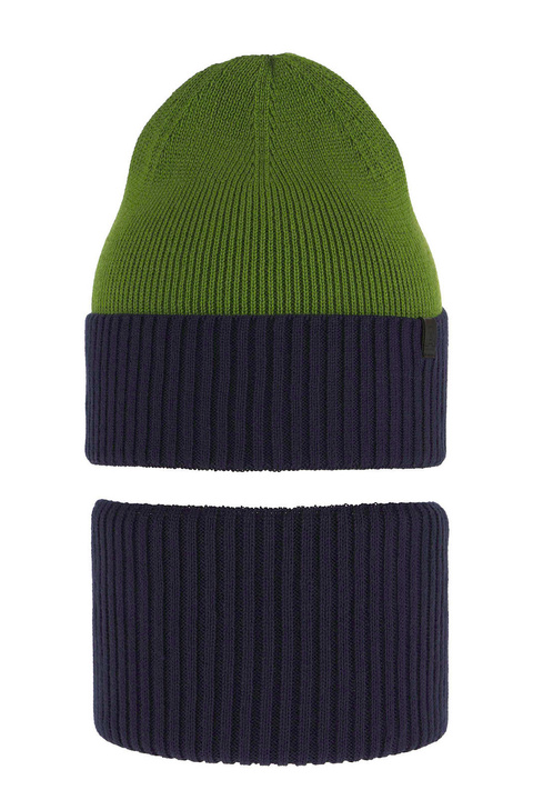 Czapka i komin dla chłopca jesienny, wiosenny komplet, granatowy, bawełniany Tauros