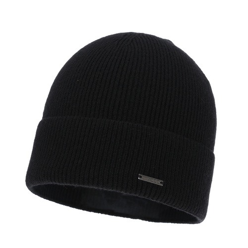 Czapka jesienna, zimowa damska, czarna, wełna merino z kaszmirem, Sindra