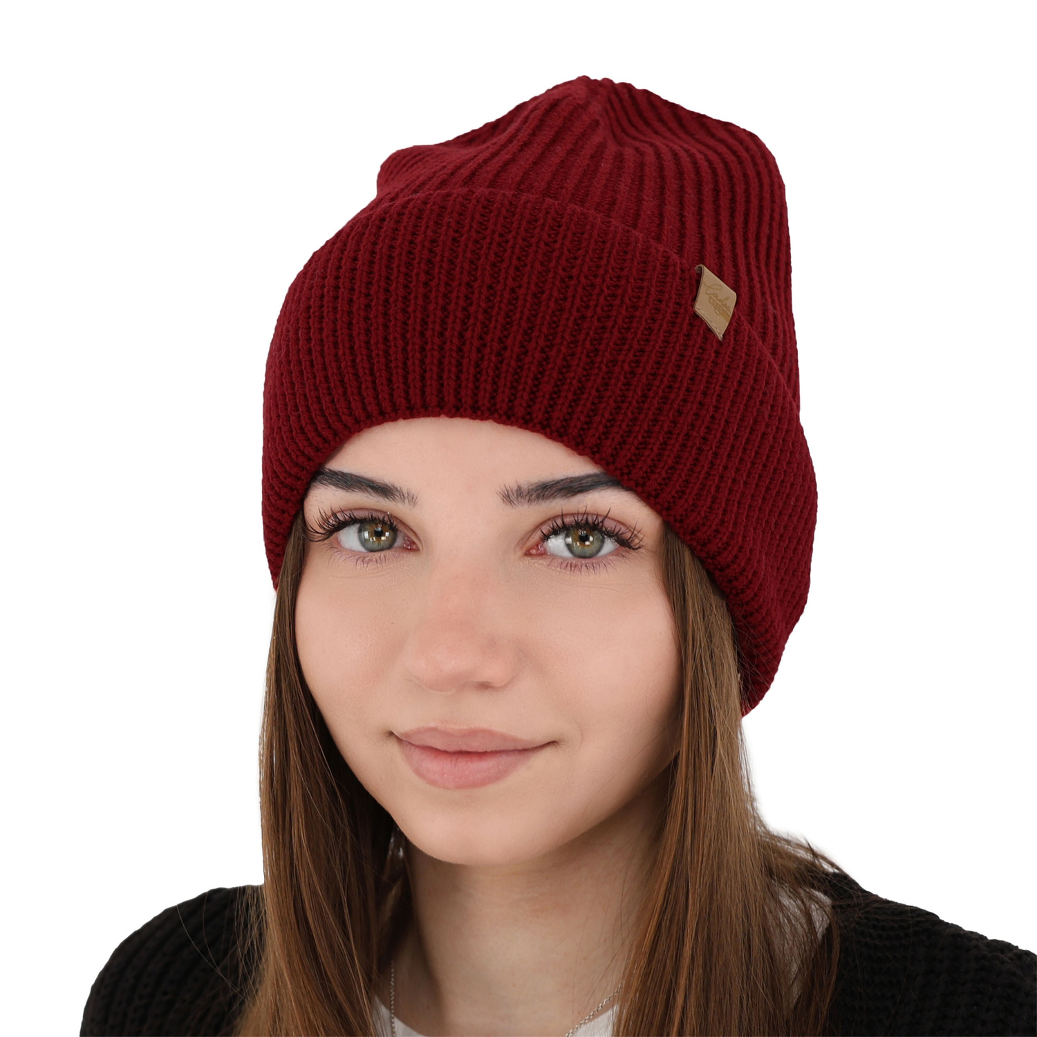 Czapka zimowa damska, czarna, 100% wełniana merino Isla