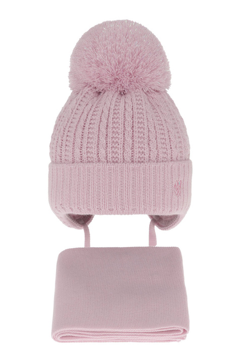 Czapka i szalik dla dziewczynki zimowy komplet, fioletowy, wiązany, z pomponem Marisa