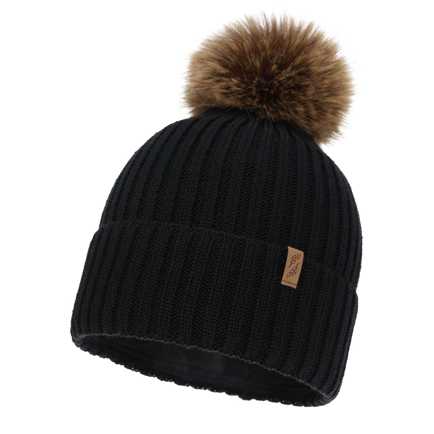 Czapka zimowa damska, czarna, z wełną merino, Zamira