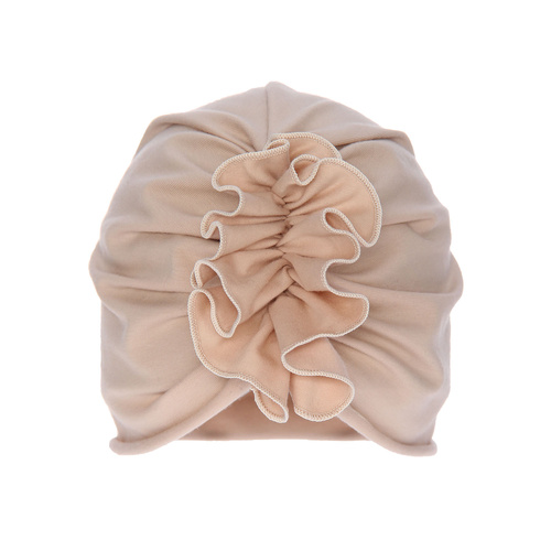 Czapka bawełniana dla dziewczynki jesienna, wiosenna, beżowa, z ozdobnym marszczeniem, Werka