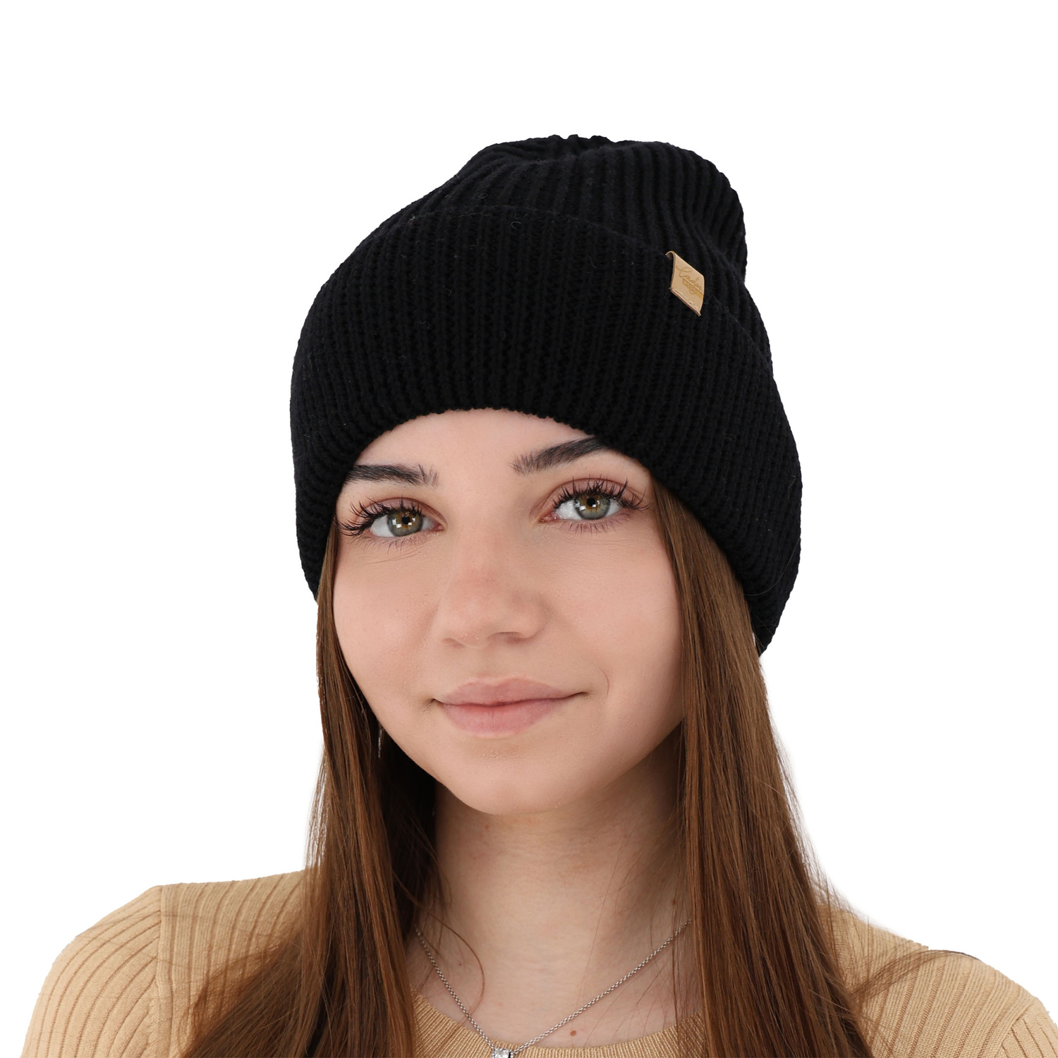 Czapka zimowa damska, czarna, 100% wełniana merino Isla