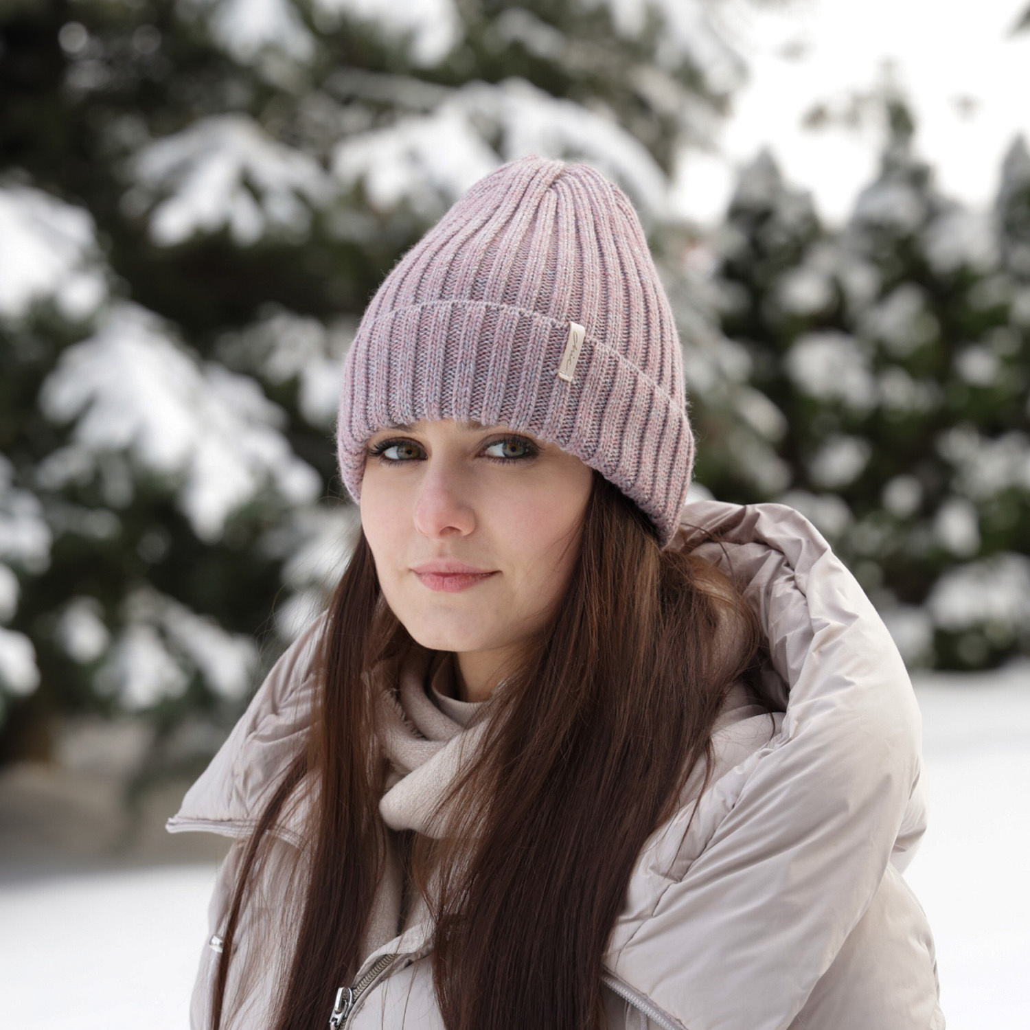 Czapka zimowa damska, różowa, z wełną merino, Missi