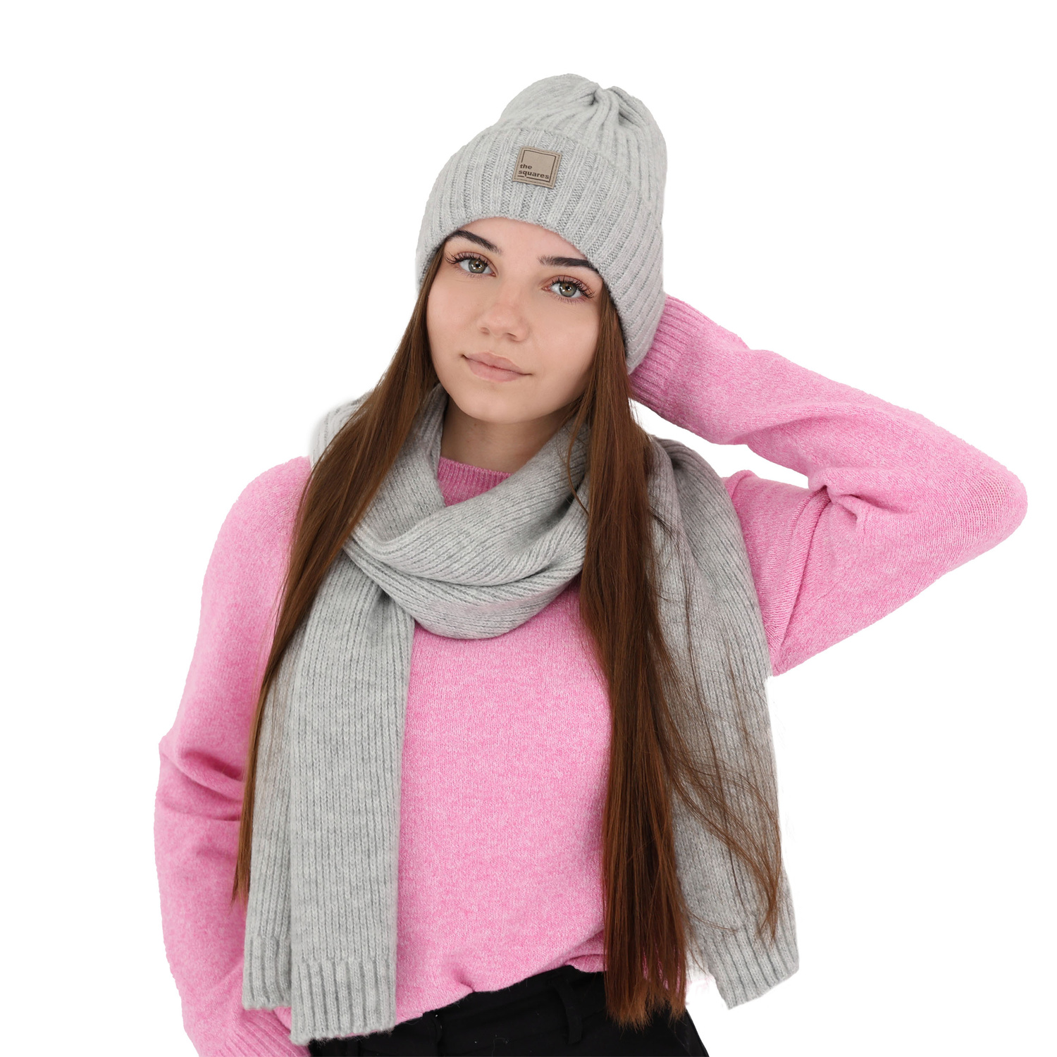 Czapka zimowa damska, szara, z wełną merino Benedetta