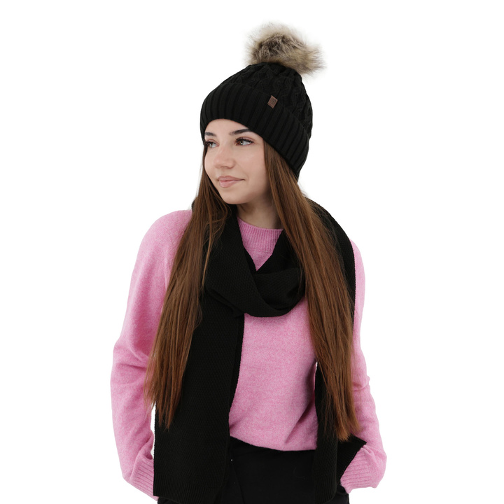 Szalik zimowy damski, czarny, Agora