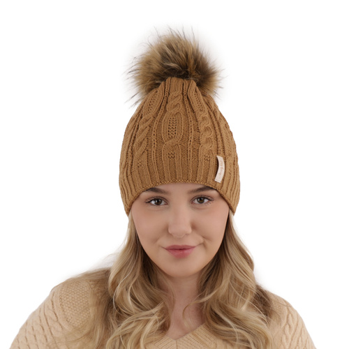 Czapka zimowa damska, czarna, z pomponem, Mirka