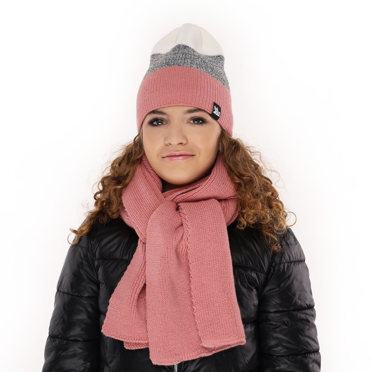 Czapka i szalik dla dziewczynki zimowy komplet, brązowy Kourtney