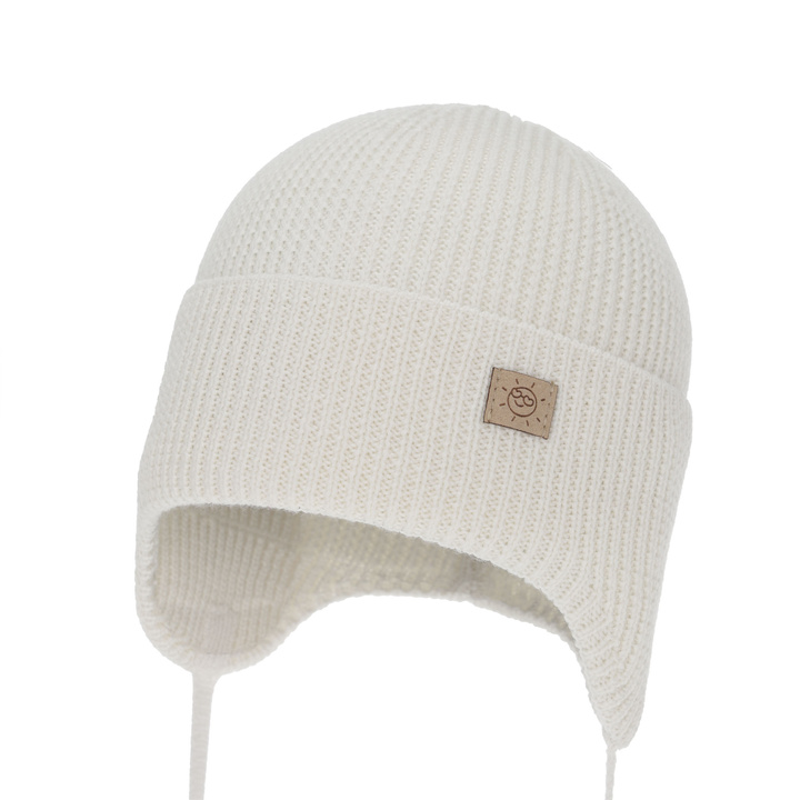 Czapka zimowa, jesienna, wiosenna dla dziewczynki, 100% wełniana merino, wiązana, biała Bafra