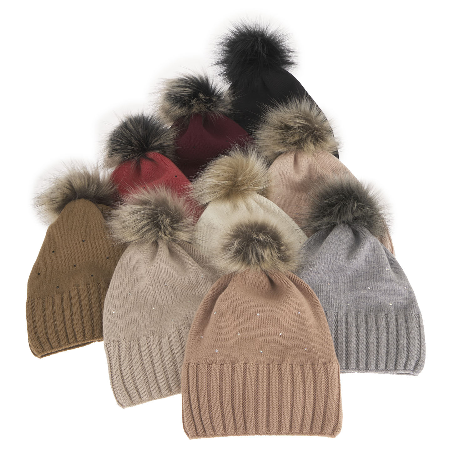 Czapka zimowa damska, różowa, z pomponem, z wełną merino Malga