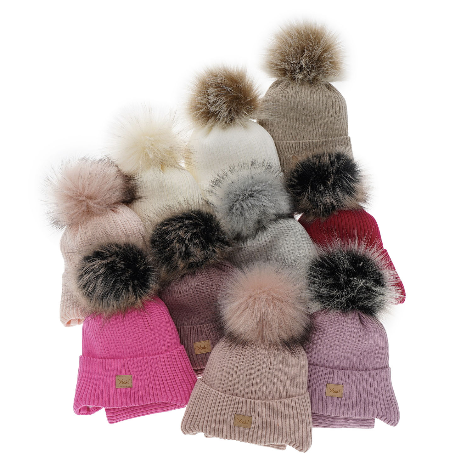 Czapka i komin dla dziewczynki zimowy komplet, kremowy, z pomponem Dilajla