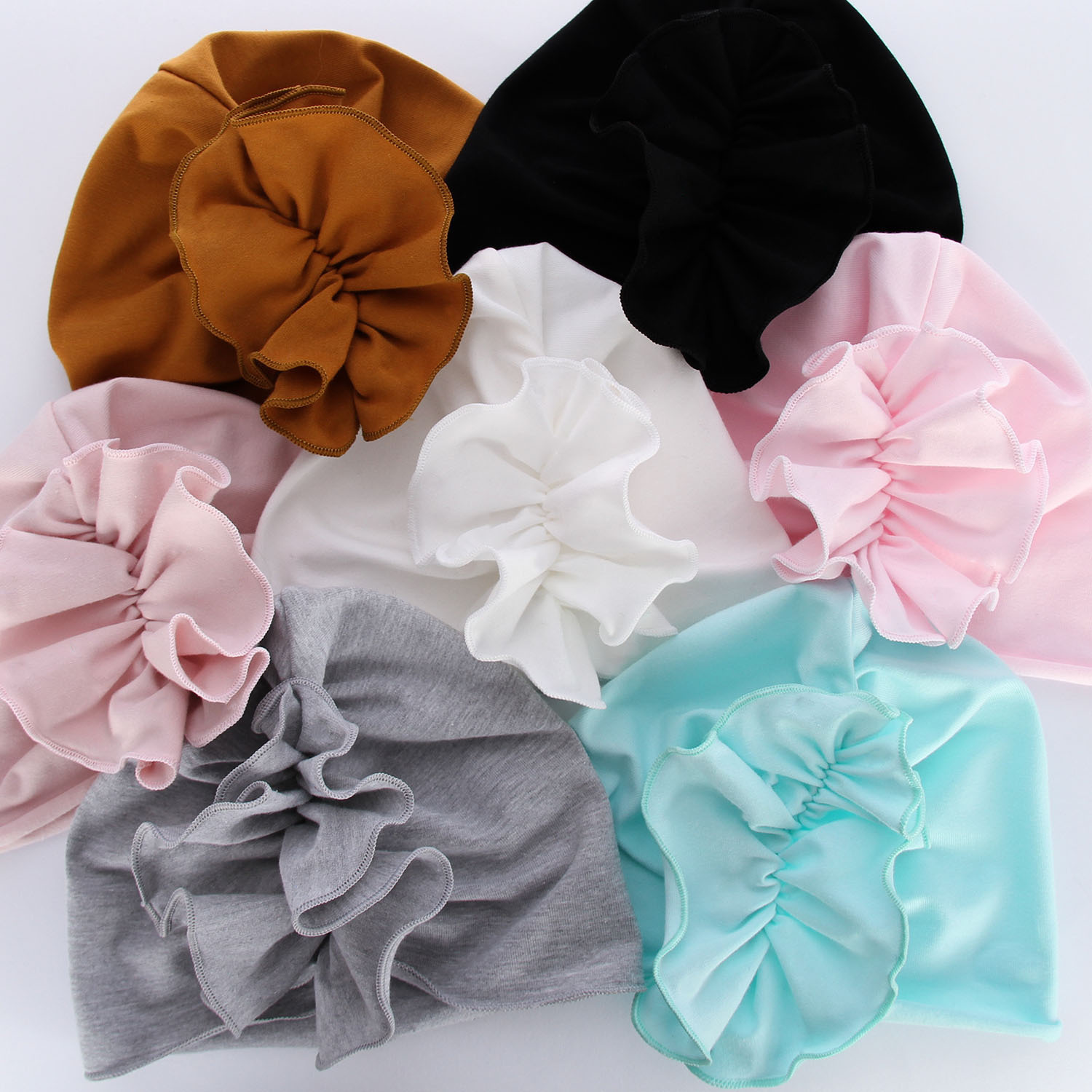 Czapka bawełniana dla dziewczynki jesienna, wiosenna, miodowa, z ozdobnym marszczeniem, Werka