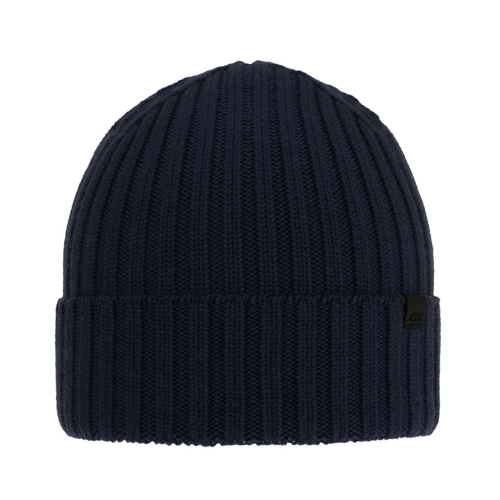 Czapka zimowa męska, granatowa, 100% wełniana merino Nathan