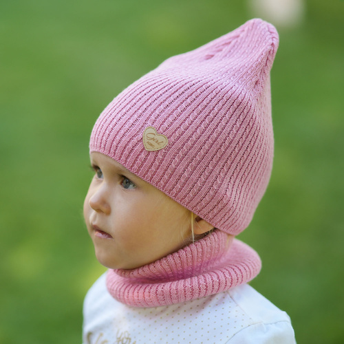 Czapka i komin dla dziewczynki jesienny, wiosenny komplet, z bawełną, czarny Wega