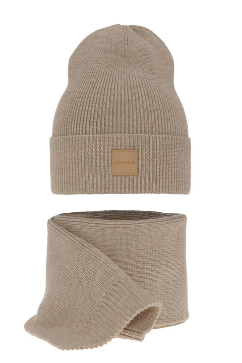 Czapka i szalik damski zimowy komplet, beżowy, Nathalie