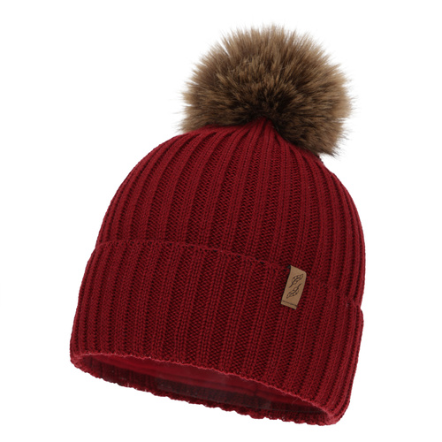 Czapka zimowa damska, bordowa, z wełną merino, Zamira