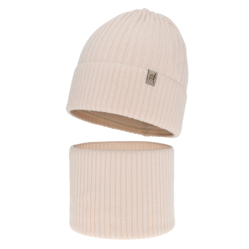 Czapka i komin dla dziewczynki, zimowy komplet, jasnoróżowy, 100% wełniany merino, Patricia