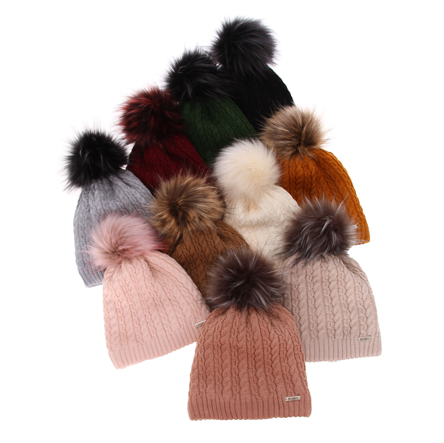 Czapka zimowa damska, beżowa, z pomponem, z wełną merino Satina