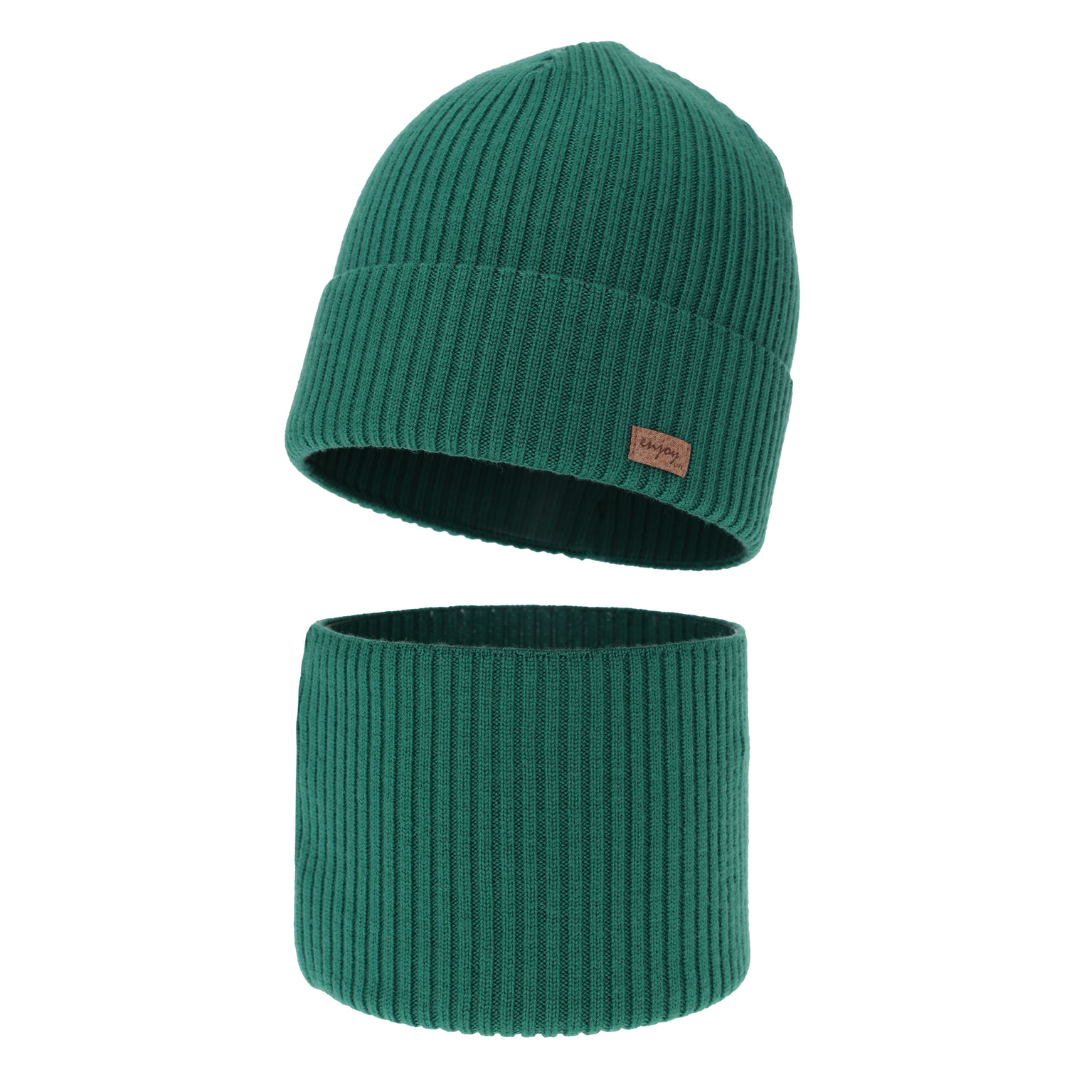 Czapka i komin dla chłopca jesienny, wiosenny komplet, szmaragdowy, 100% wełniany merino Intro