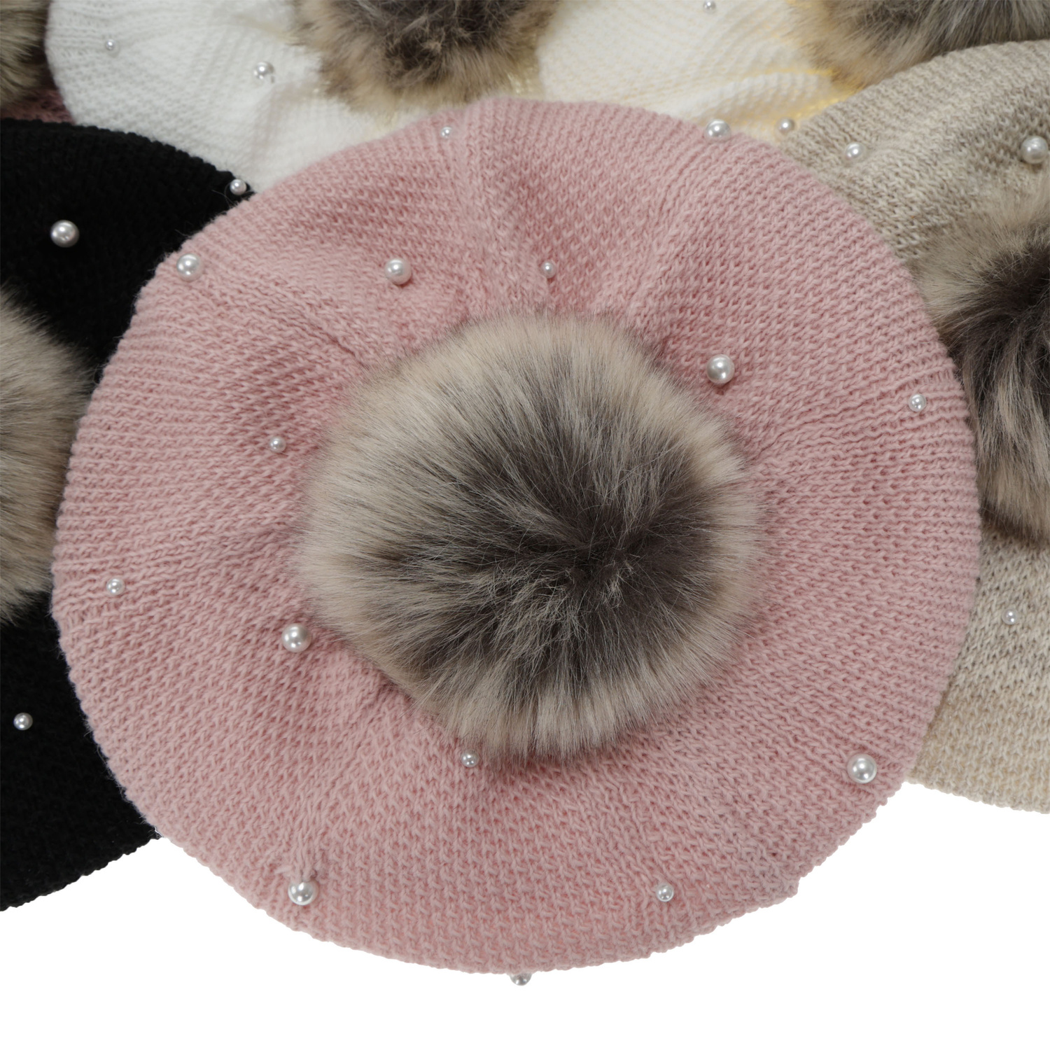 Beret i komin dla dziewczynki, zimowy komplet podszyty polarem, brązowy, z pomponem Jeanette