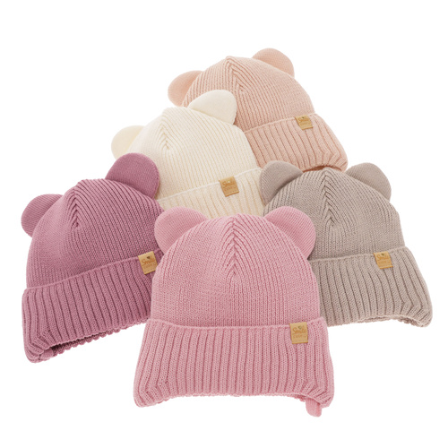 Czapka zimowa dla dziewczynki, jasnofioletowa, wiązana, z wełną merino Shira