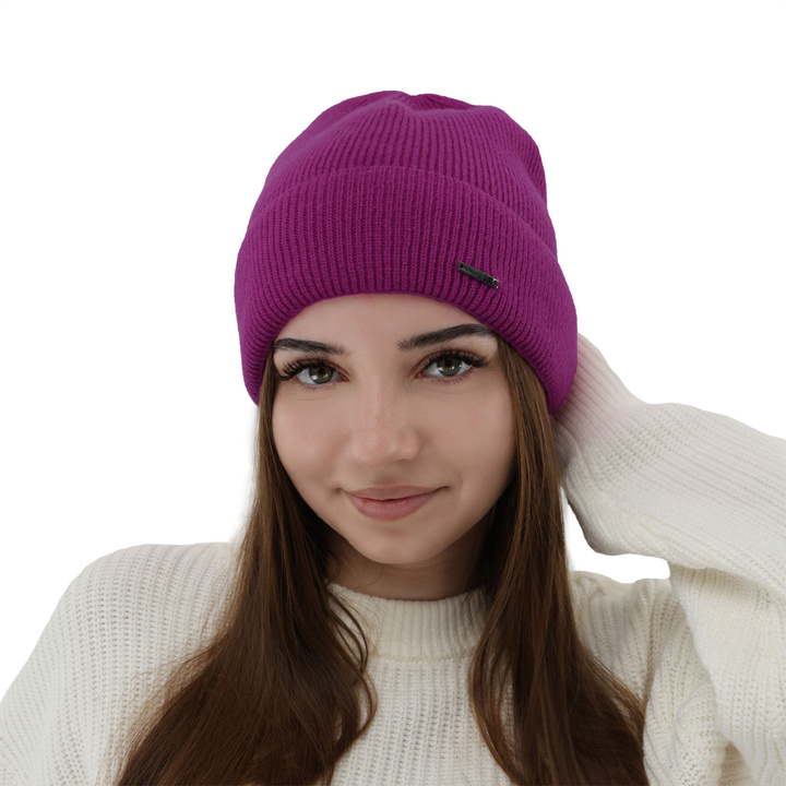 Czapka jesienna, zimowa damska, różowa, wełna merino z kaszmirem, Sindra