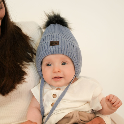 Czapka i komin dla chłopca zimowy komplet, camelowy, wiązany Denzel