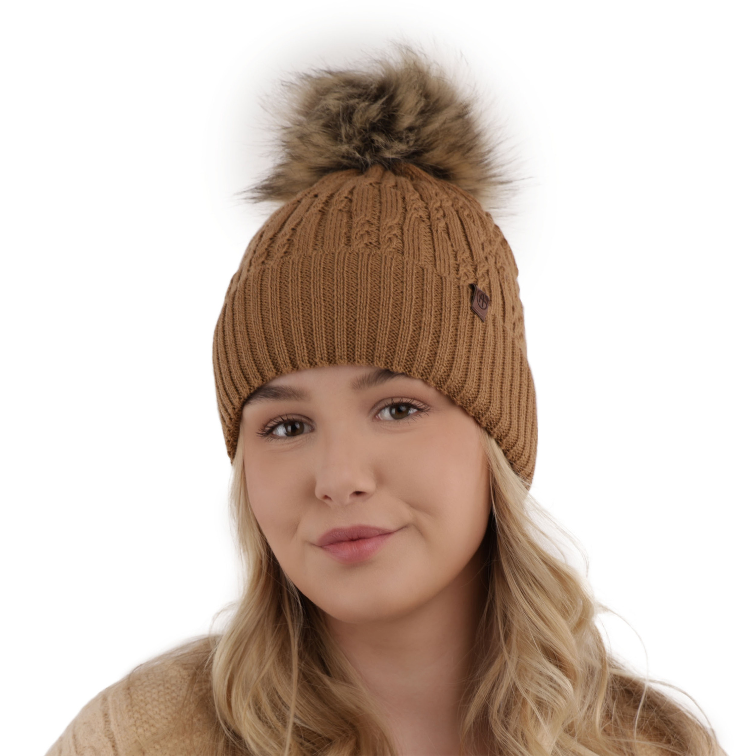 Czapka zimowa damska, czarna, z wełną merino Larida