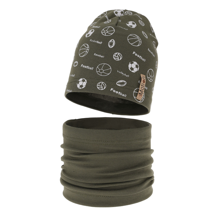 Czapka i komin dla chłopca jesienny, wiosenny komplet, khaki, bawełniany Paolo