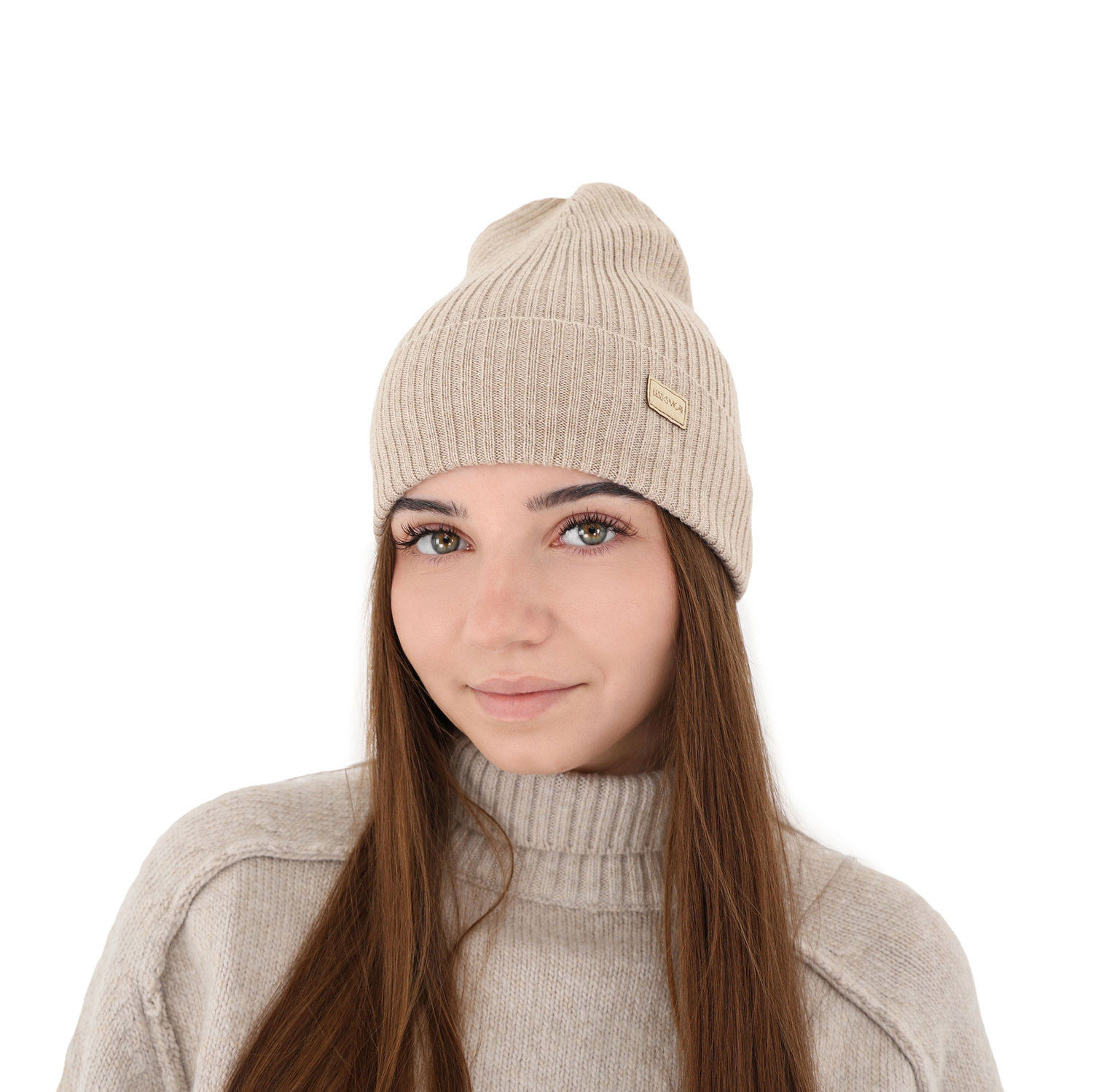 Czapka damska zimowa, biała, 100% wełniana merino, Sophie