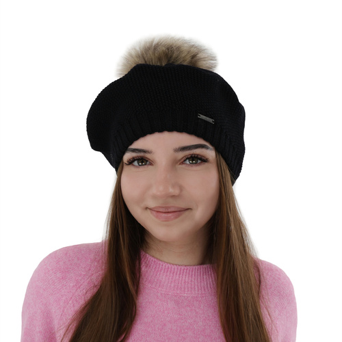 Beret damski zimowy, fioletowy, z wełną merino Bonnie