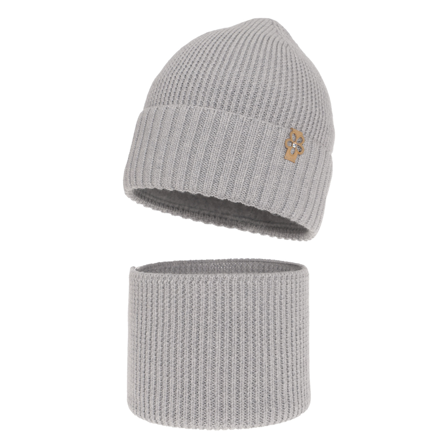 Czapka i komin dla dziewczynki zimowy komplet, szary, 100% wełniany merino Nelita