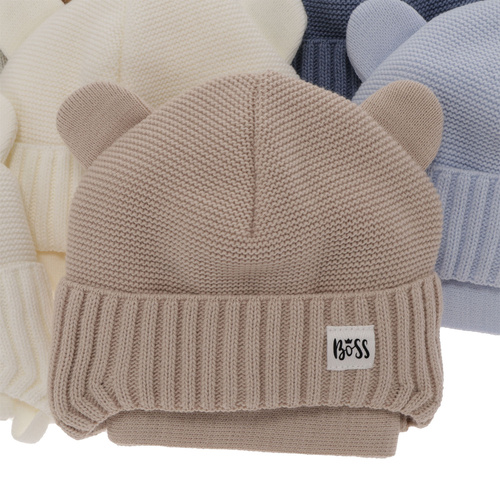 Czapka i szalik dla chłopca zimowy komplet, beżowy, wiązany Luciano