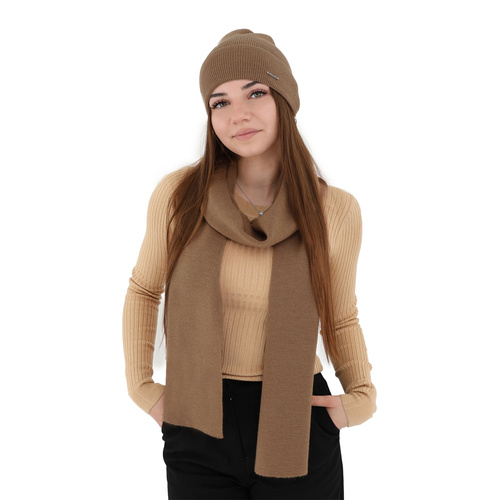 Czapka i szalik damski zimowy komplet, czarny, 100% wełniany merino Melpomena
