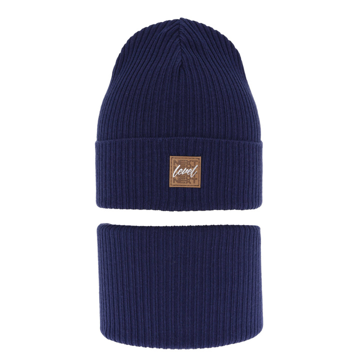 Czapka i komin dla chłopca jesienny, wiosenny komplet, z bawełną, granatowy Fenix