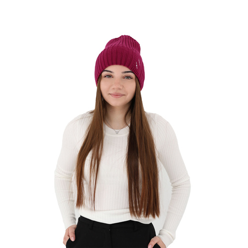 Czapka zimowa damska, bordowa, 100% wełniana merino Ariga