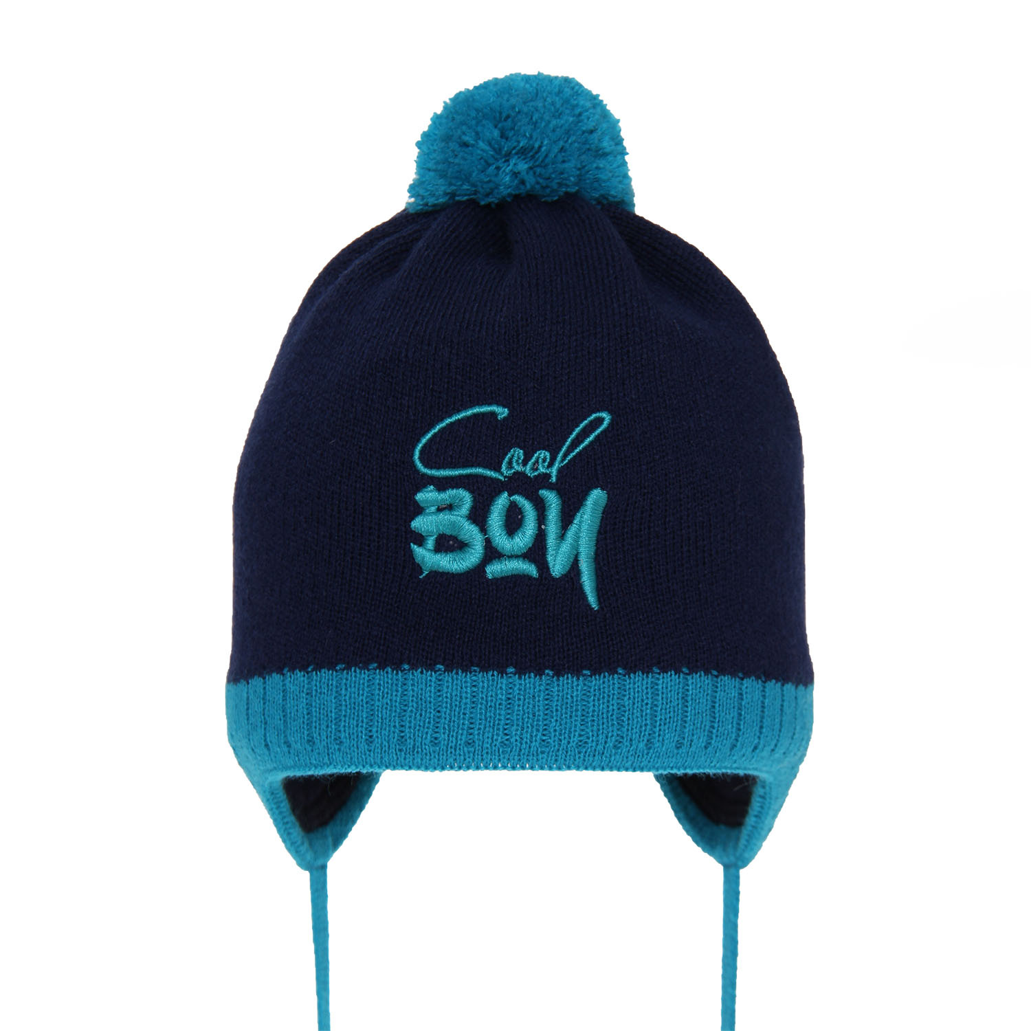 Czapka jesienna, wiosenna dla chłopca, granatowa, wiązana Korni