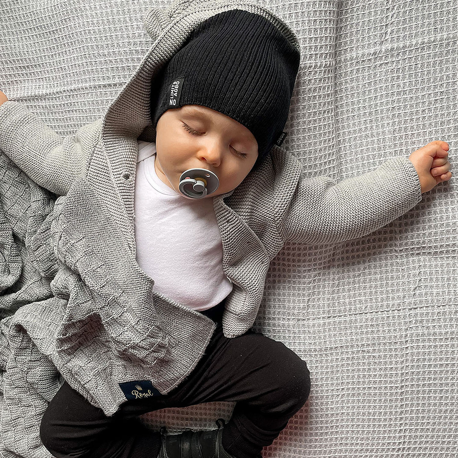 Czapka i komin dla chłopca jesienny, wiosenny komplet, camel, z bawełną, Tunis