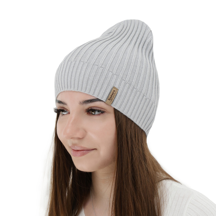 Czapka damska wiosenna, jesienna, z bawełną, jasnoszara, Mirona