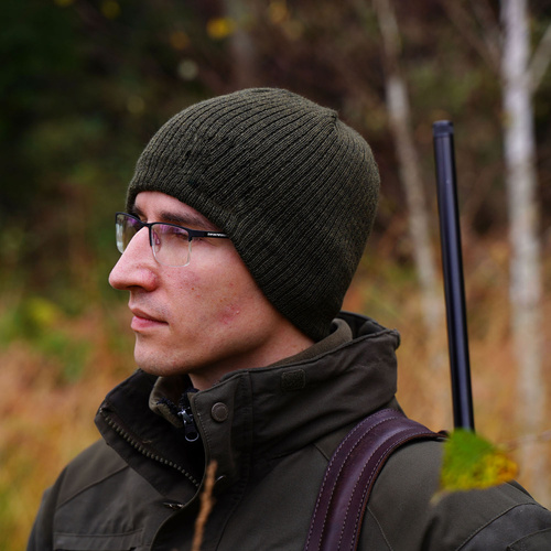 Czapka zimowa męska, brązowa, z wełną merino, Bird