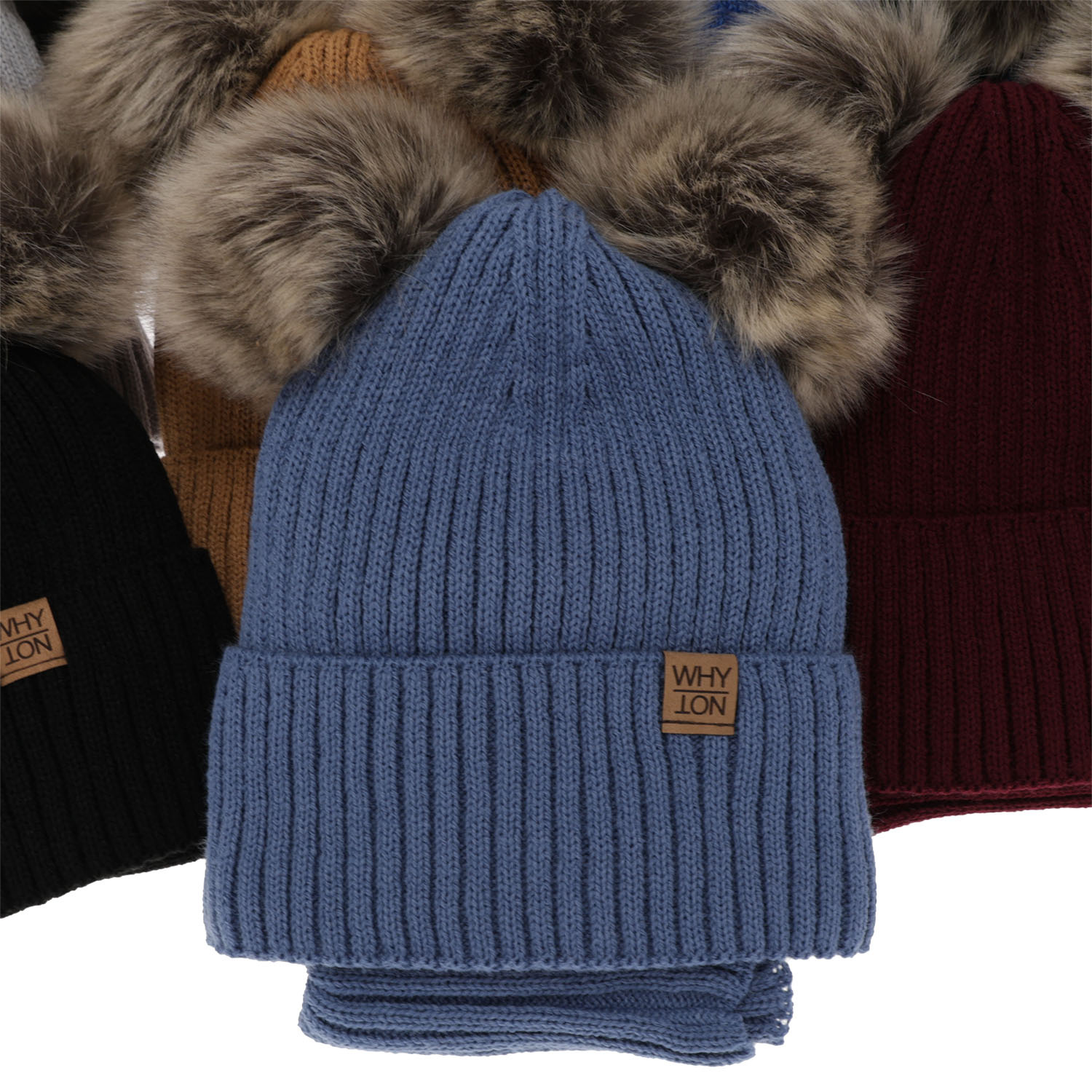 Czapka i komin dla chłopca zimowy komplet, camel, z dwoma pomponami Oxford