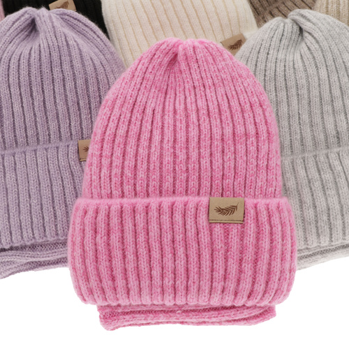 Czapka i komin dla dziewczynki zimowy komplet, szary, z wełną merino Karmina