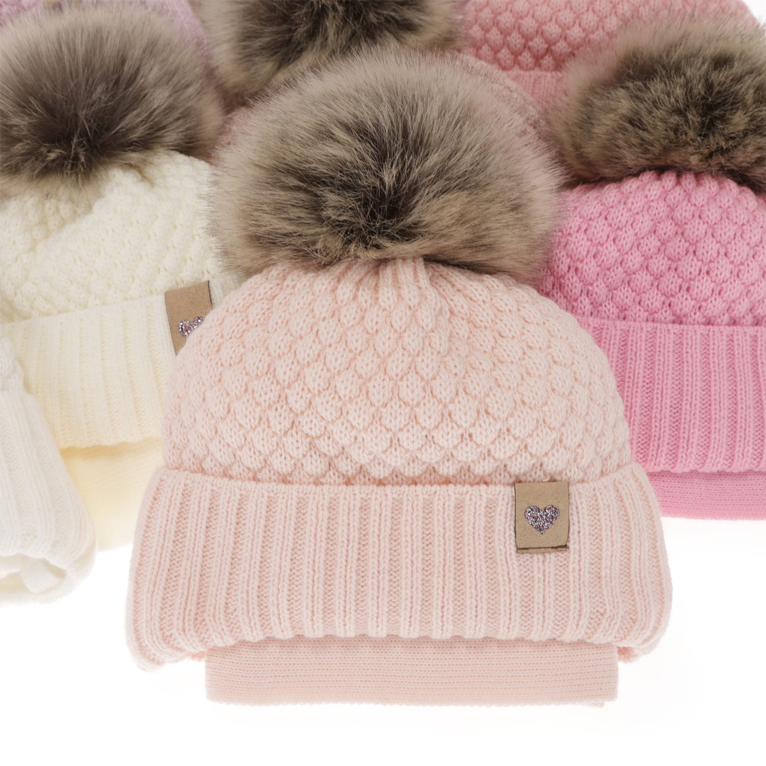 Czapka i szalik dla dziewczynki zimowy komplet, różowy, z pomponem Bianca