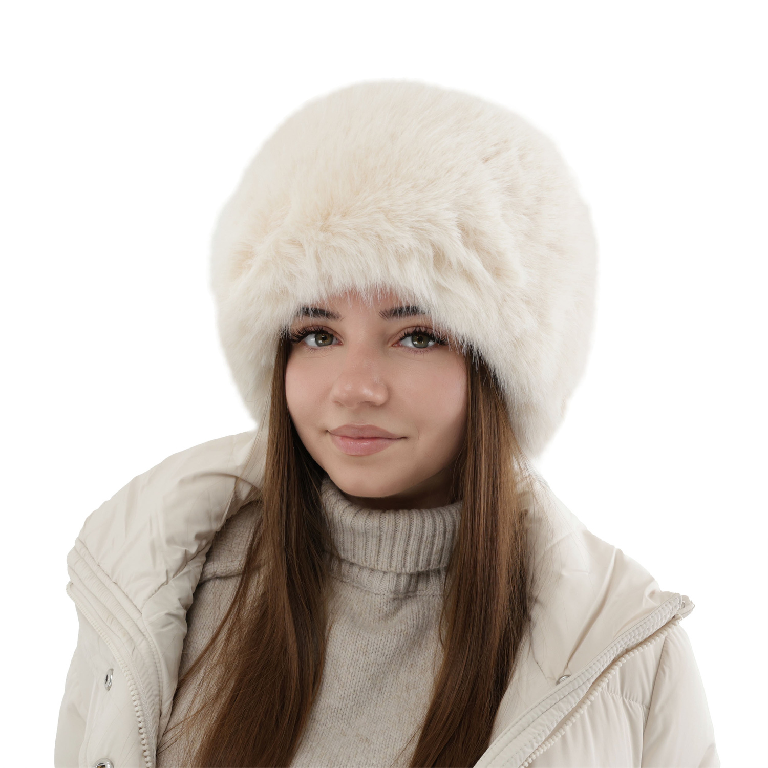 Czapka zimowa damska, beżowa, podszyta wełnianym polarem, Holly