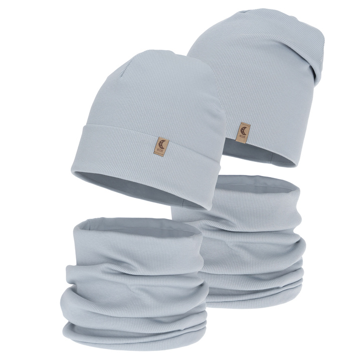 Czapka i komin dla dziewczynki jesienny, wiosenny komplet, bawełniany, szary Bravura