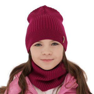 Czapka i komin dla dziewczynki jesienny, wiosenny komplet, camel, 100% wełniana merino Chelsie