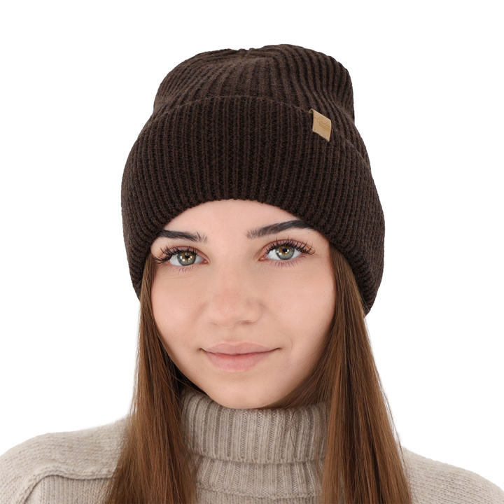 Czapka zimowa damska, brązowa, 100% wełniana merino Isla