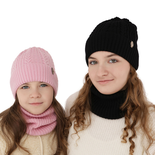 Czapka i komin dla dziewczynki zimowy komplet, biały, 100% wełniany merino Jenny
