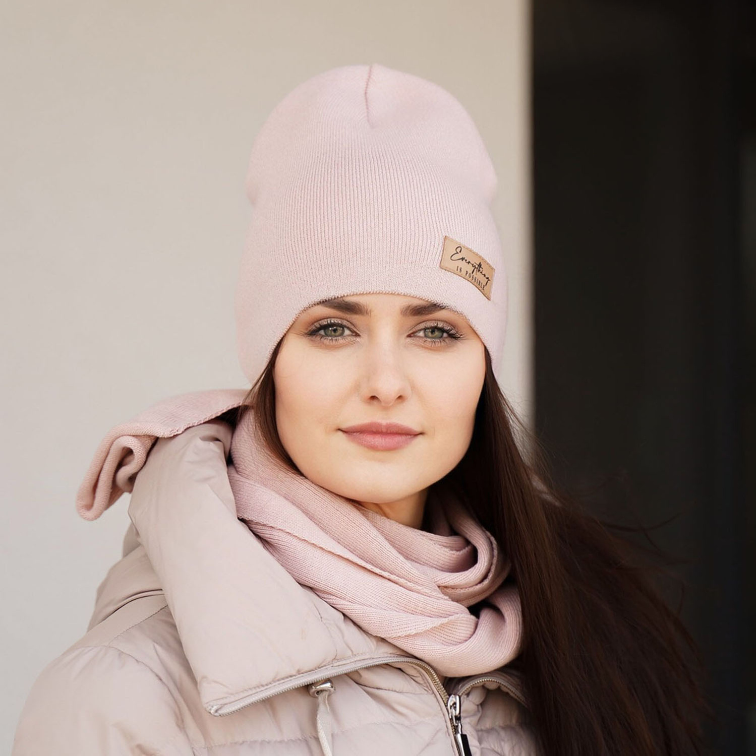 Czapka i szalik damski jesienny, wiosenny komplet, kremowy Zula