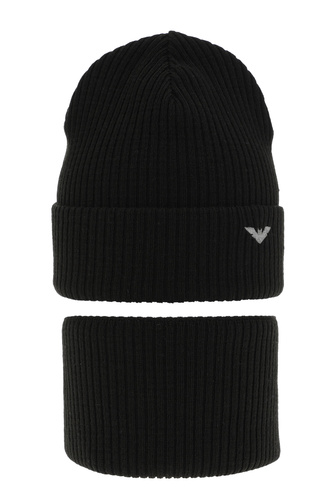 Czapka i komin dla chłopca zimowy komplet, czarny Romeo